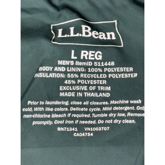 LL Bean Mountain Classic Puffer Jacket Men’s L Reg Green Full Zip Lightweight - Picture 3 of 13
